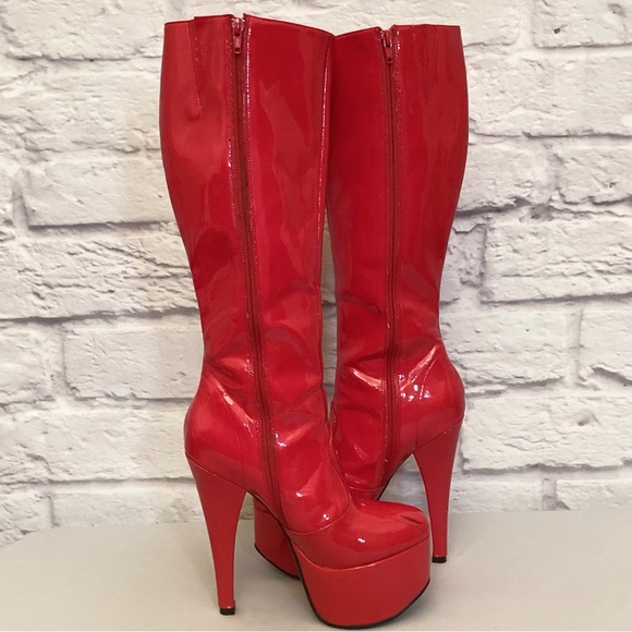 Stripper Boots 9 Pahrump NV Used Exotic Dancer Red Platform Tall Knee Jante - Picture 11 of 14